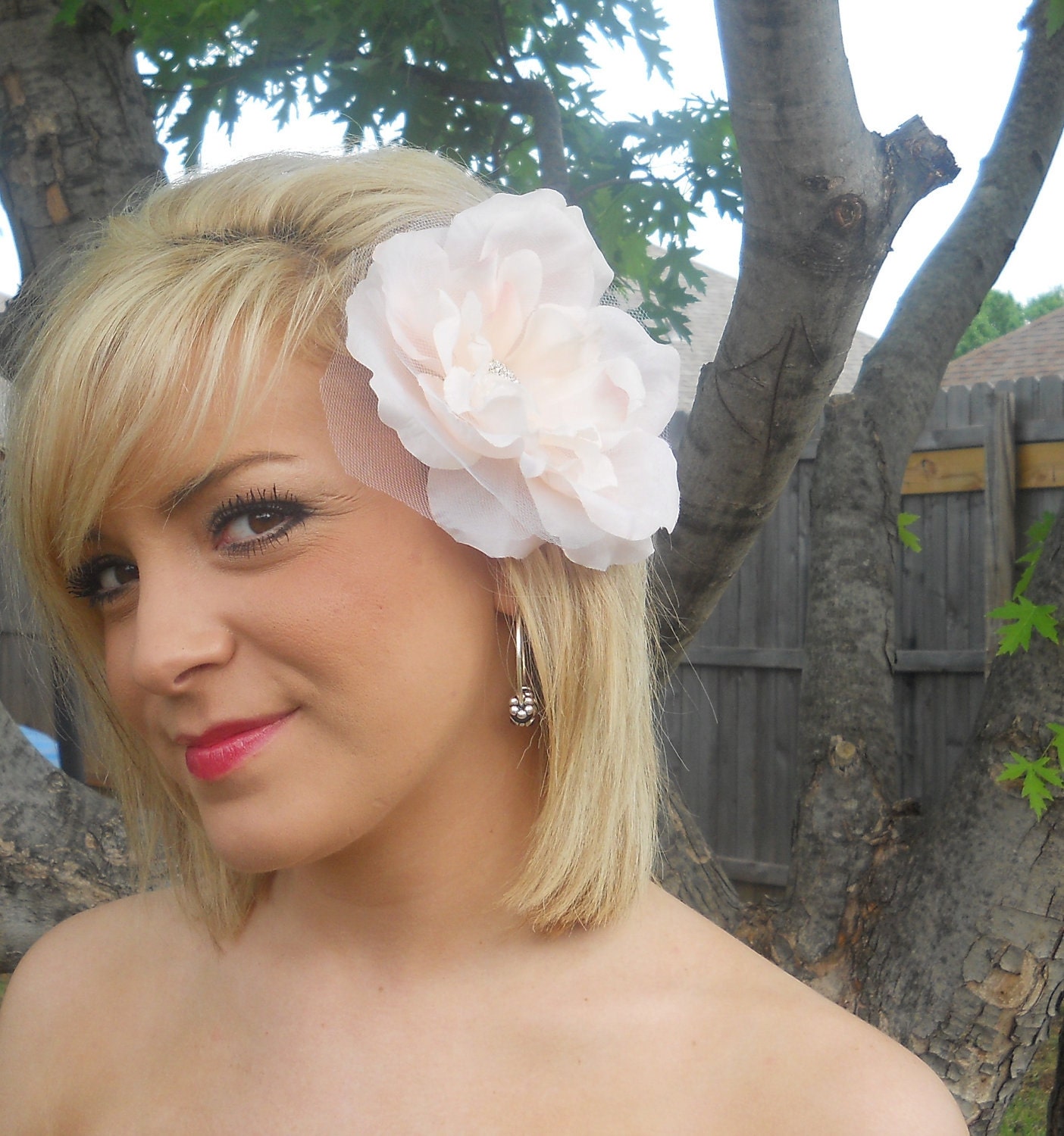 SALE- Anastasia - The Layered Floral and Tulle Fascinator Clip Wedding Head Piece by Leelee's Bridal Accessories on Etsy