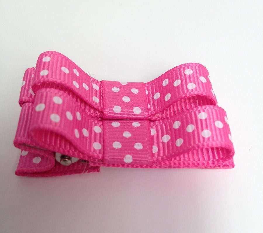 Pink Hair Clips - Hot Pink Polka Dot Tuxedo Bow Clips -Baby Hair Clips -Girls Hair Clips