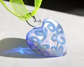 Blue & Frost Glass Heart Pendant Necklace