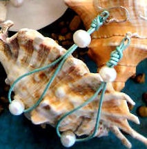 White Baroque Fresh Water Pearl & Leather Earrings-Sterling Silver "FREE SHIPPING"