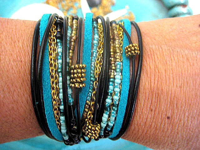Boho Chic Endless Leather Wrap Chunky Beaded Bracelet "CAPRI"...."FREE SHIPPING"