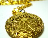 Solid Perfume Locket Filigree Gold Raw Brass Round