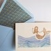 Mermaid Note Card. Gold and Royal Blue Turquoise Ocean & Mermaid Embossed Card with Hand Lined Envelope