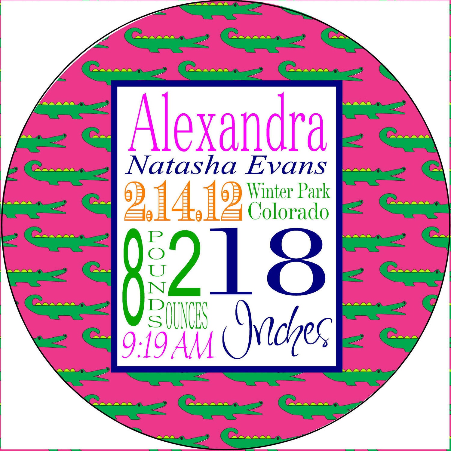 Birth Announcement Melamine Plate - Personalized Melamine Plate - Baby Girl - Baby Shower - Baptism - First Birthday - Preppy - GATOR GIRL