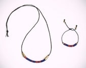 trade beads long necklace and bracelet, dark blue & red / gift set