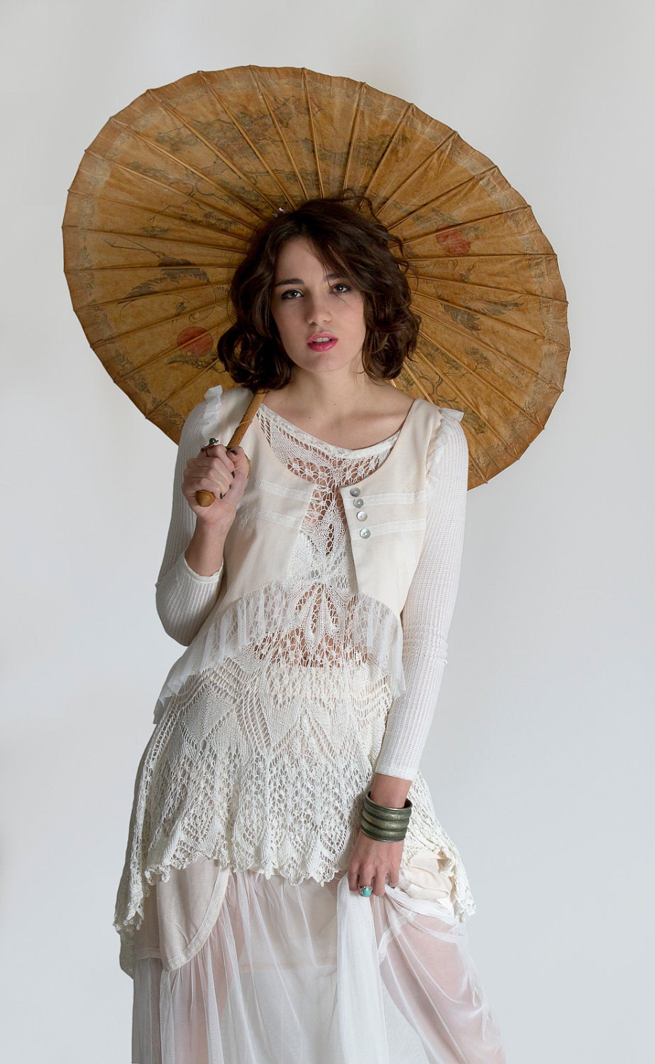 Rose Mesh Lace Top Cropped Jacket, Romantic blouse, Made to order, Custom made top