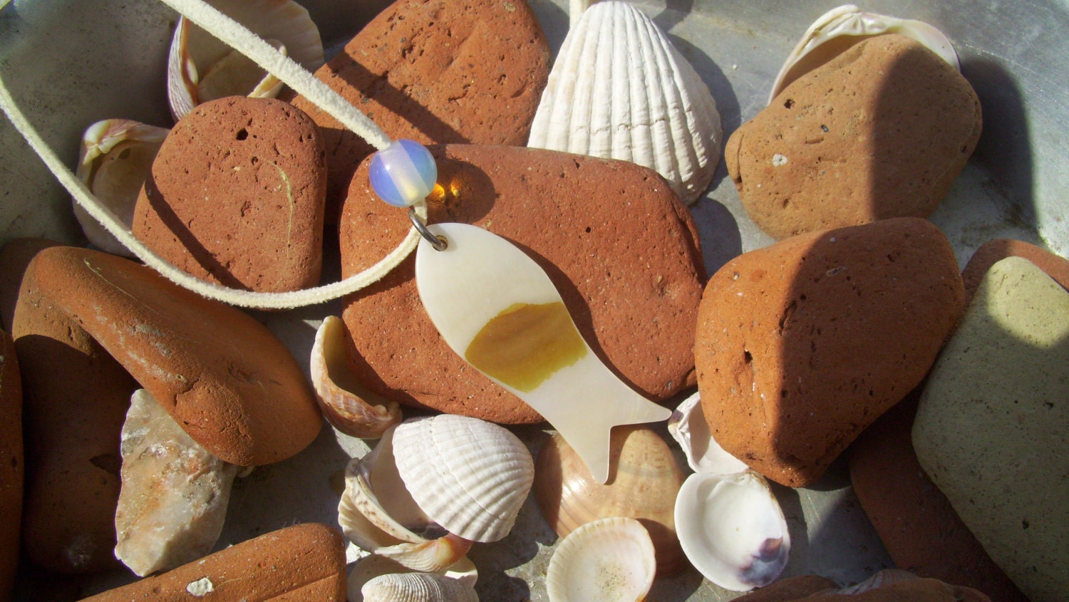 Cream Ivory Fish Charm Pendant Summer Beach Necklace Eco Friendly Jewelry