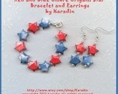 Red and Blue Ombre Origami Star Bracelet and Earrings by Karadin