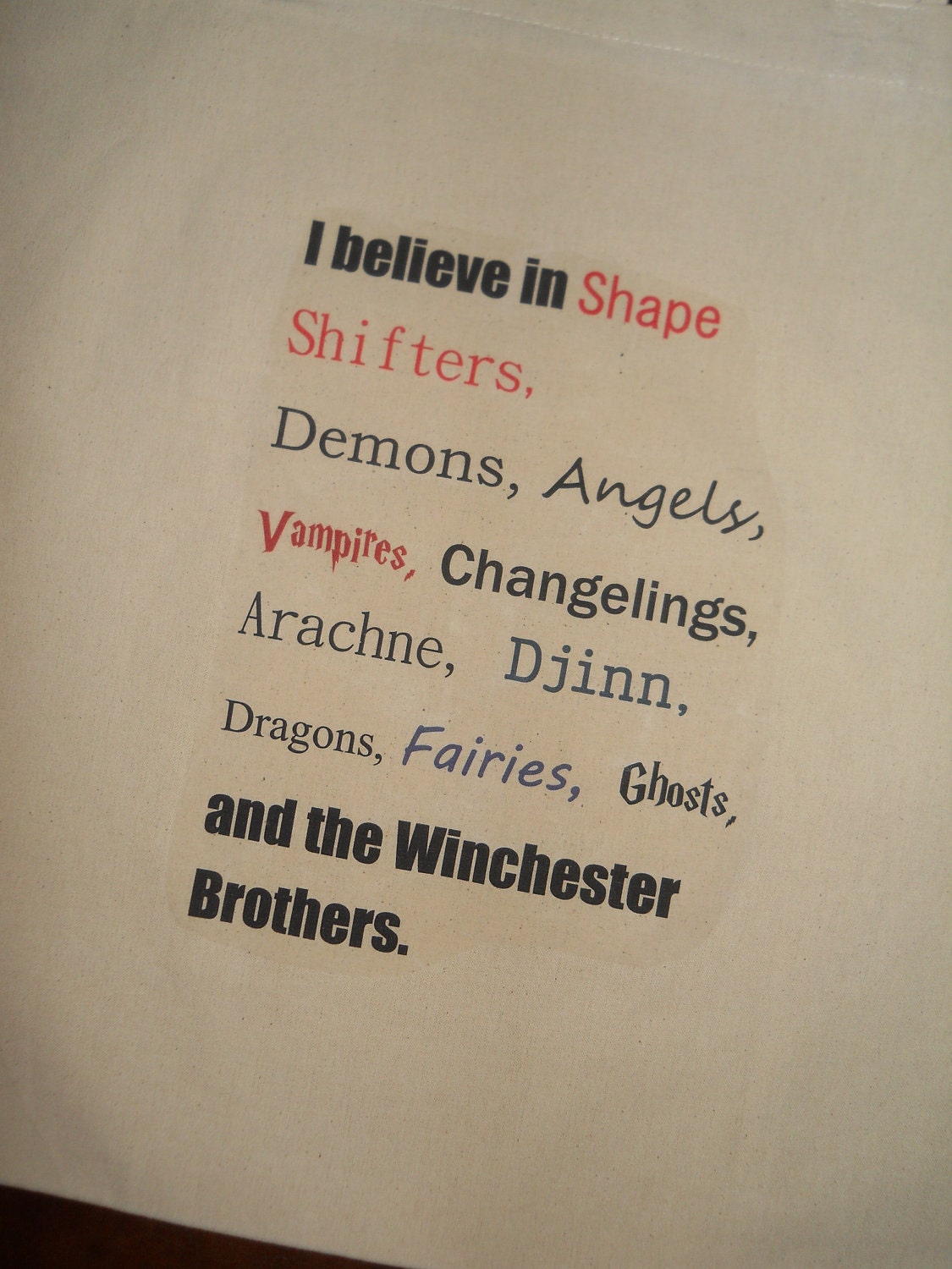 Supernatural Sam And Dean Monster Canvas Tote.15x16 Double Handled Tote.