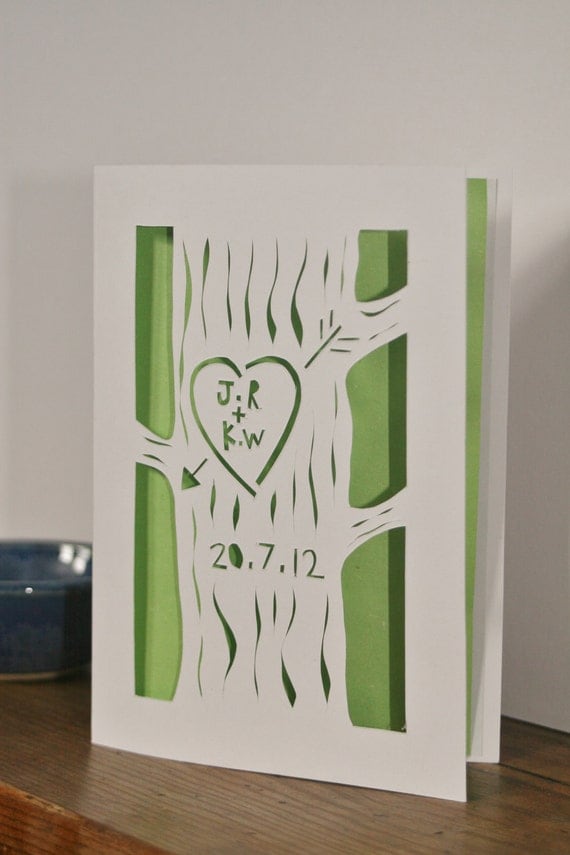 Deep in a wood carved on a tree - wedding congratulations card - CraftyLou2
