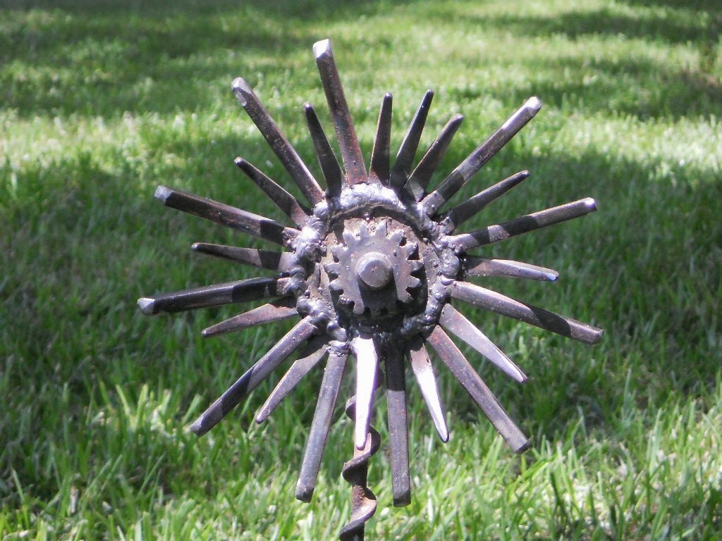 Flower Metal Sculpture Yard Art Garden Art Found Objects Metal Flower Stake FOREVER FLOWER