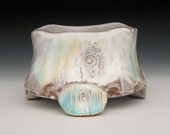 blue white and yellow pastel footed bowl