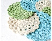 Crochet Coasters/Doilies of summer color Set of 6 - turquoise green beige color - cotton 4" 10cm READY TO SHIP