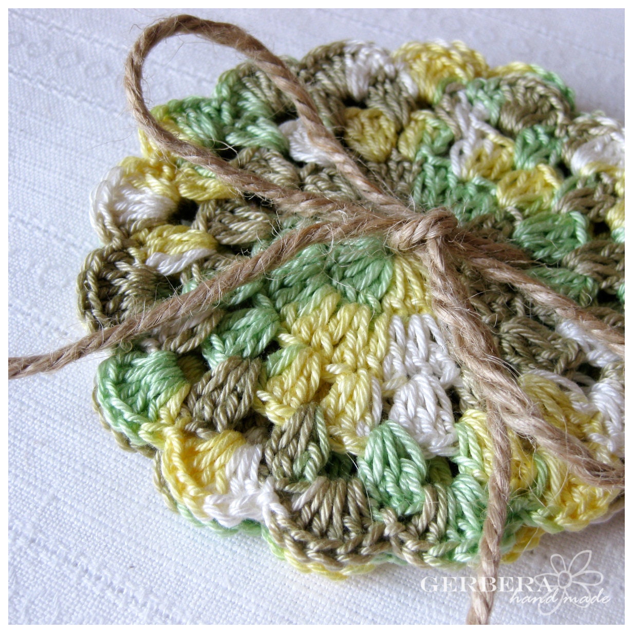 Autumn Crochet Coasters/Doilies of natural color Set of 6 - olive green yellow beige - cotton 4" READY TO SHIP