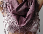 Lilac - Elegance Shawl / Scarf with Lace Edge