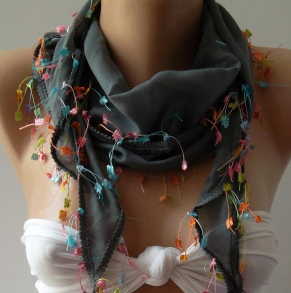 Grey - Elegance Shawl / Scarf  Cotton