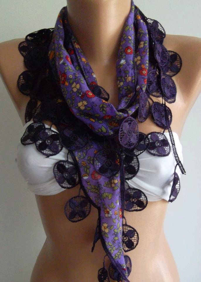 Purple - Elegance Shawl with Lacy Edge