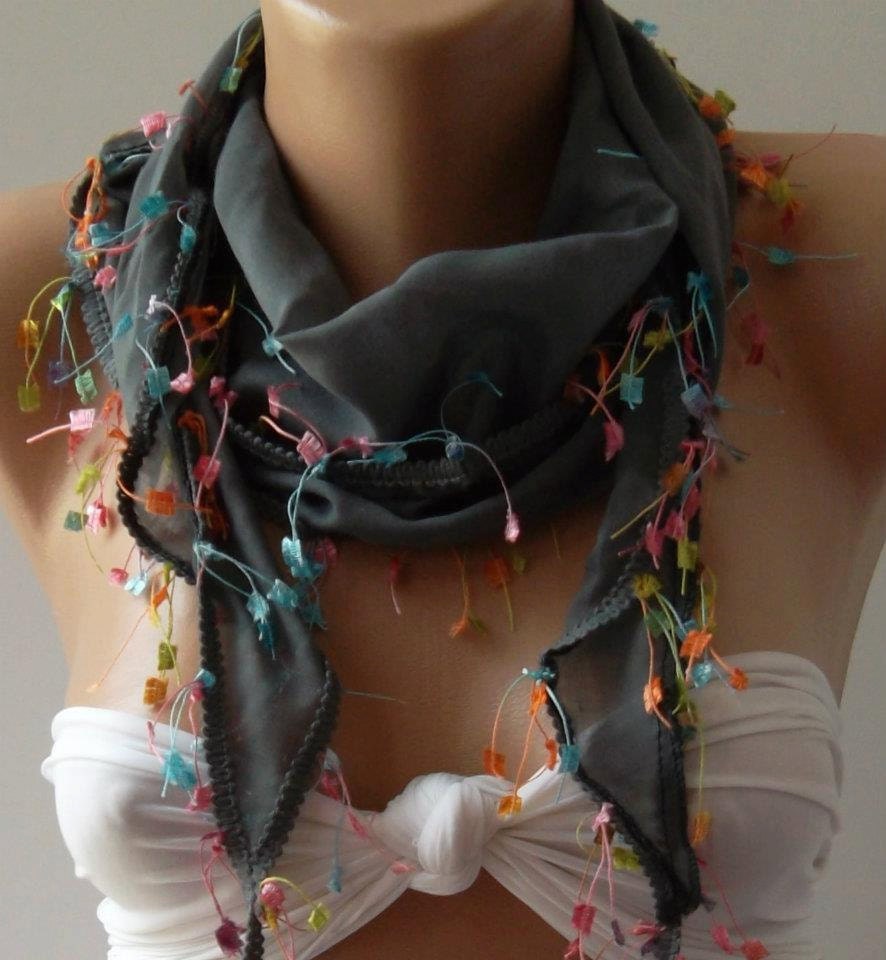 Grey - Elegance Shawl / Scarf  Cotton