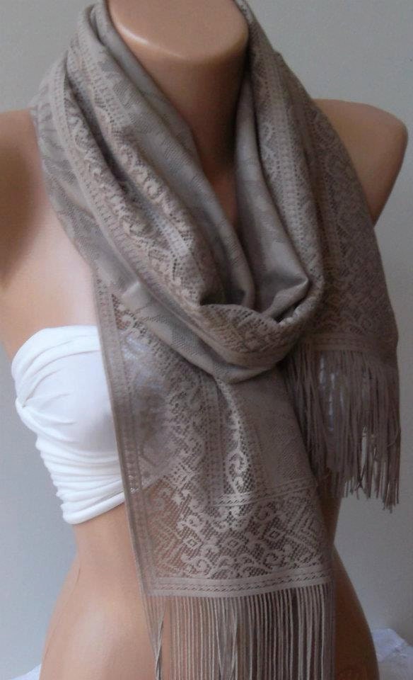 Stone Color -Elegance and Lace Shawl / Scarf Pareo