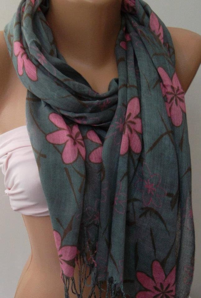 Cotton Scarf   Grey Pink