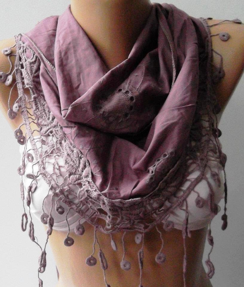 Lilac - Elegance Shawl / Scarf with Lace Edge