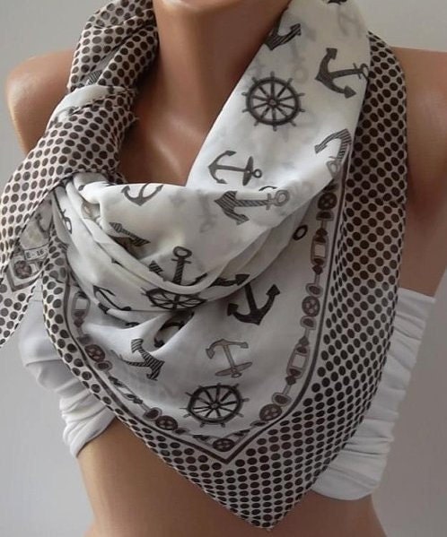 Marine Shawl - Cotton Scarf - Headband - Necklace