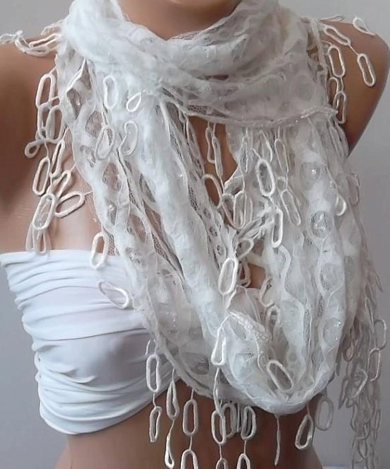 Super elegant scarf White Scarf Lace Scarf