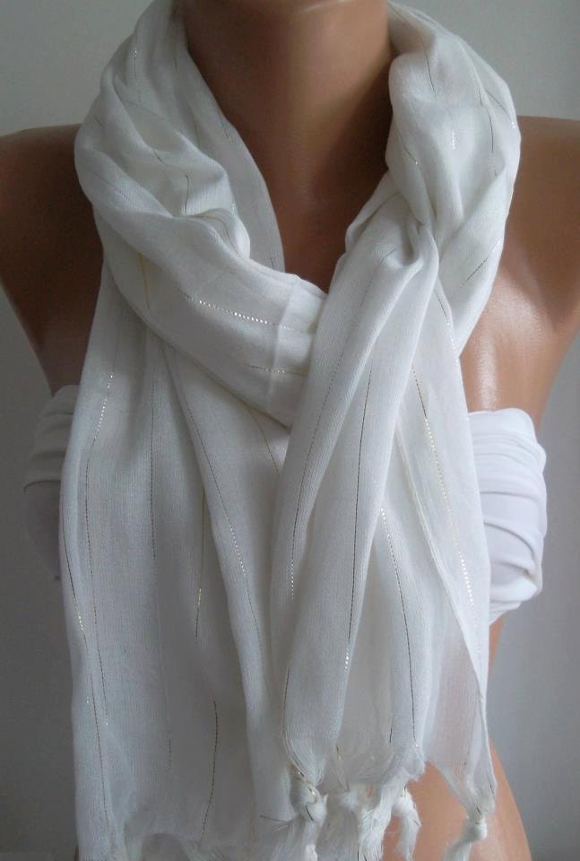 Turkish COTTON Fabric - White --- Elegance   Scarf