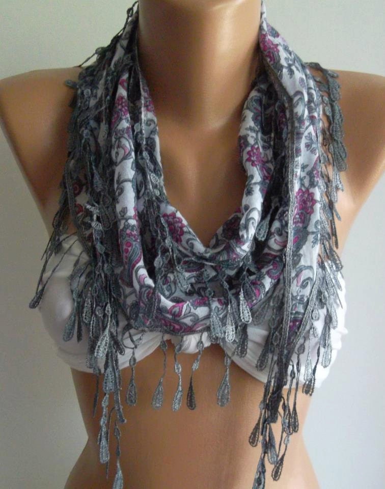 Grey - Elegance Shawl with Lacy Edge
