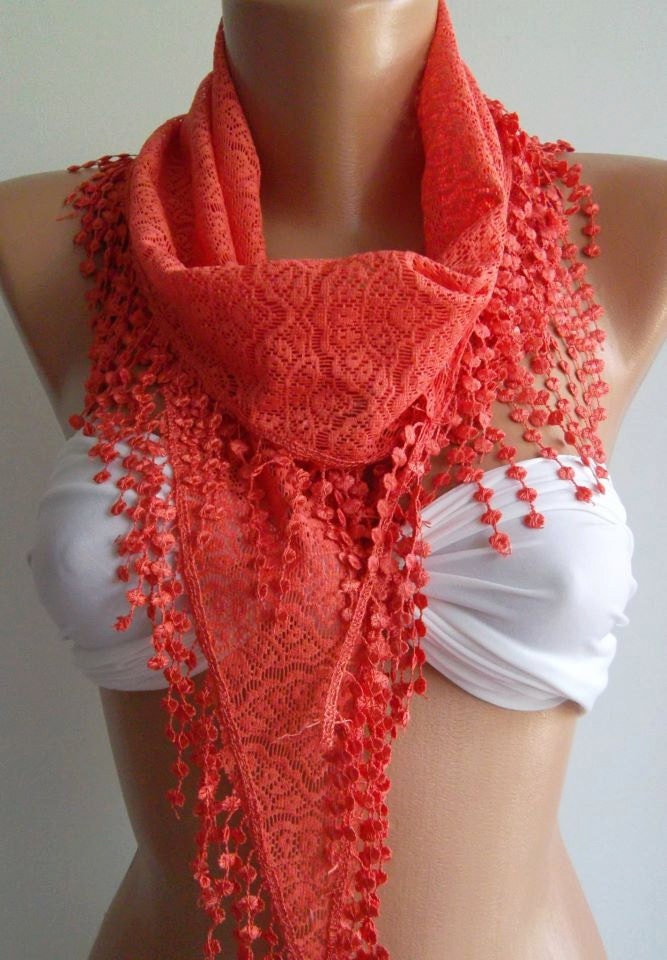 pomegranate f - Scarf with Lacy Edge