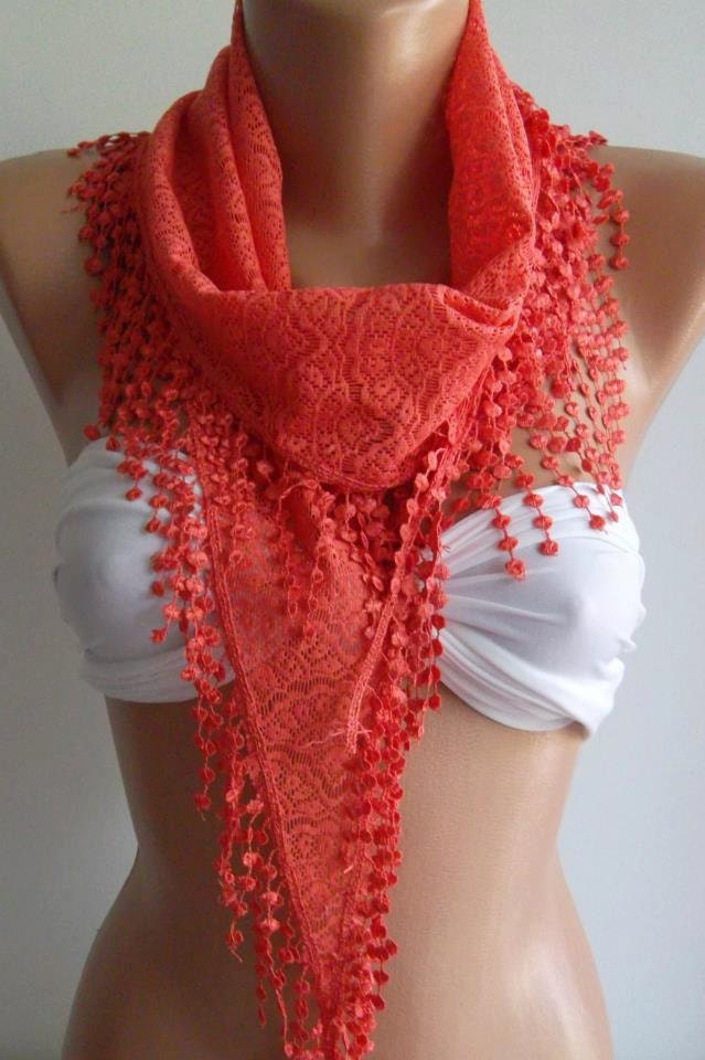 pomegranate f - Scarf with Lacy Edge