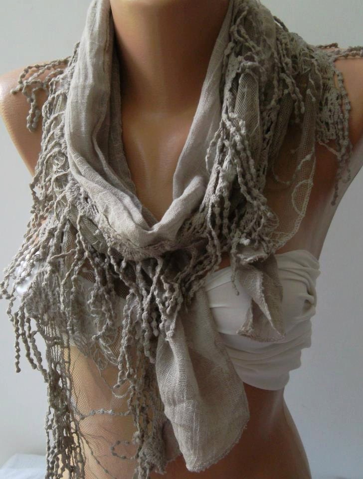 Grey - Elegance Scarf -Shawl ,with Lace Edge.