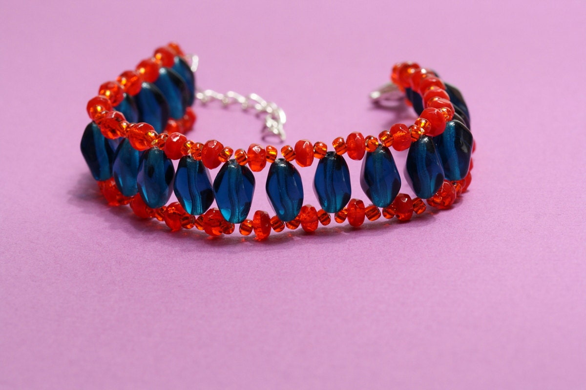 Czech glass beaded bracelet in vivid colors