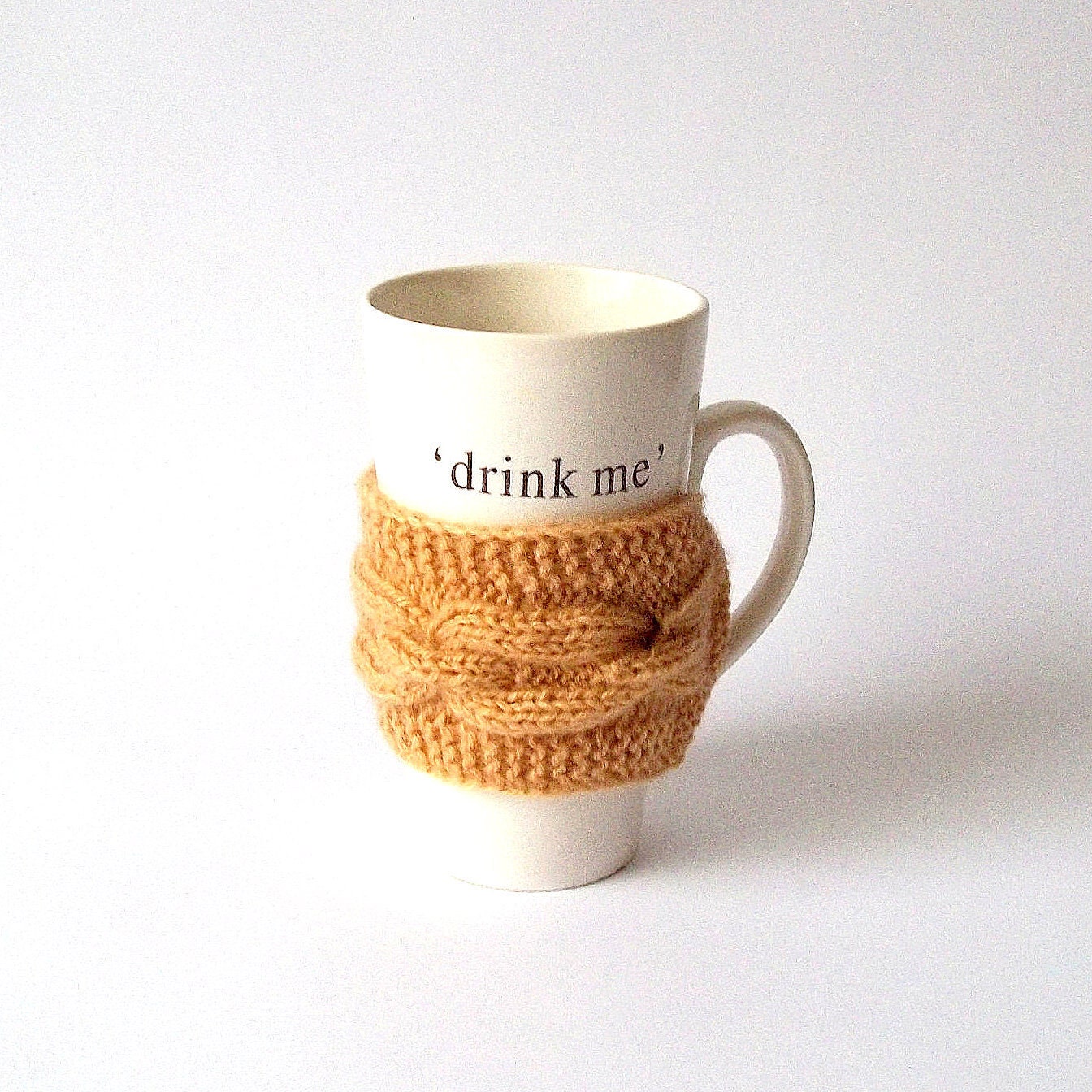 Light Brown Coffee Cup Cozy. Brown Mug Cozy. Tea Cup Cozy. Cable Knit. Ready to Ship... - MallinaDesign