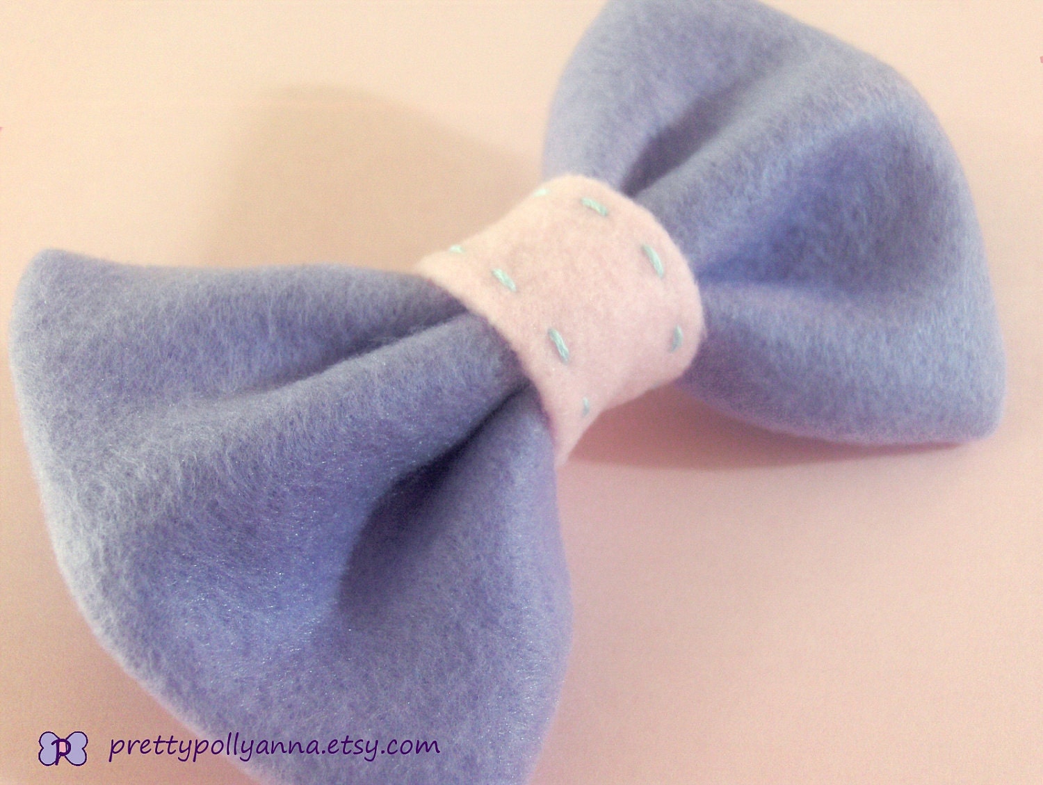 Kitsch / Preppy Felt Bow French Barrette Hair Clip - Pastel Purple & Baby Pink