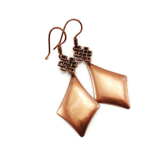 Antiqued Copper Earrings - Drop Earrings With Celtic Knot