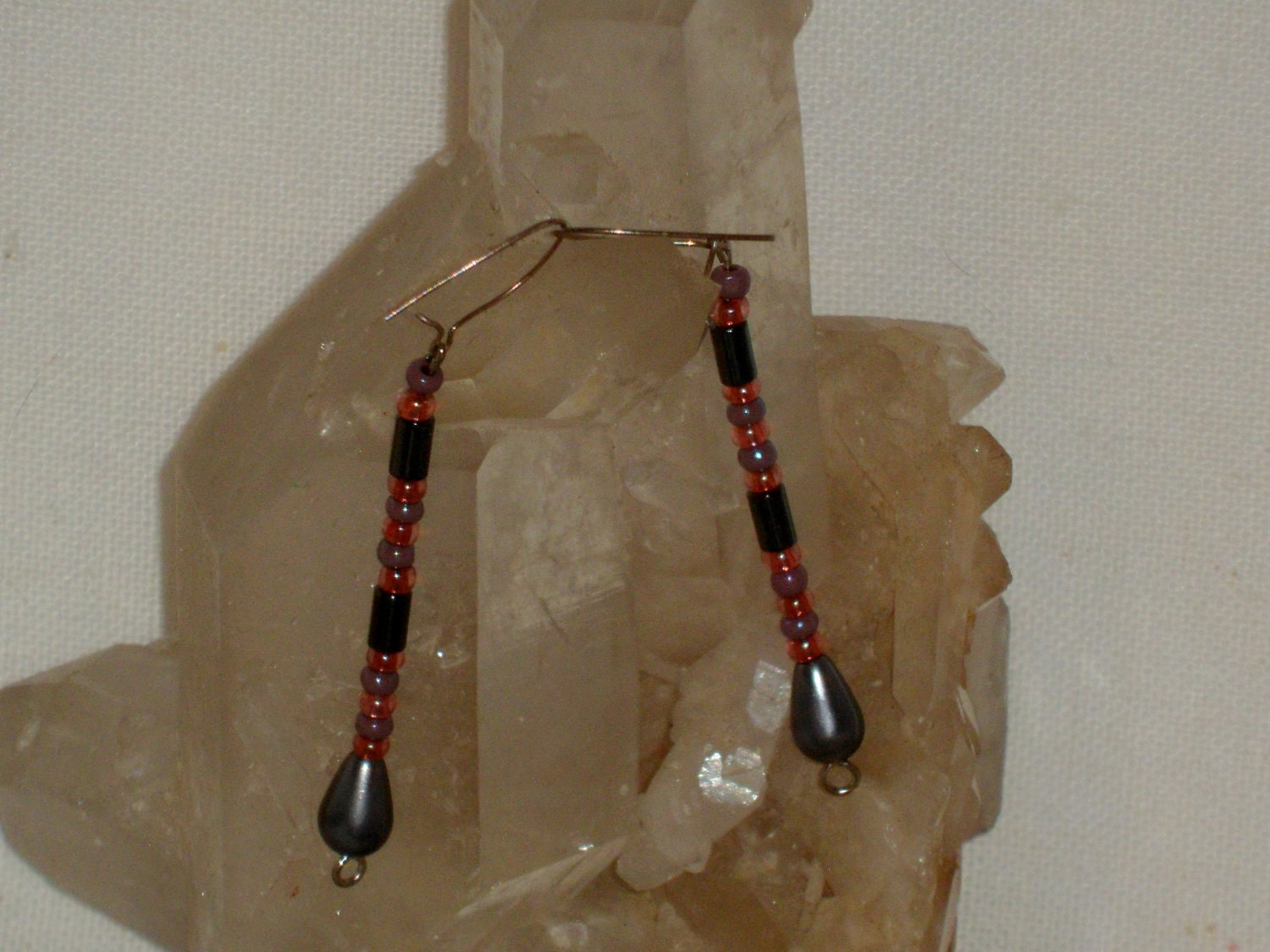 Sterling silver earrings of  pink & hematite beads
