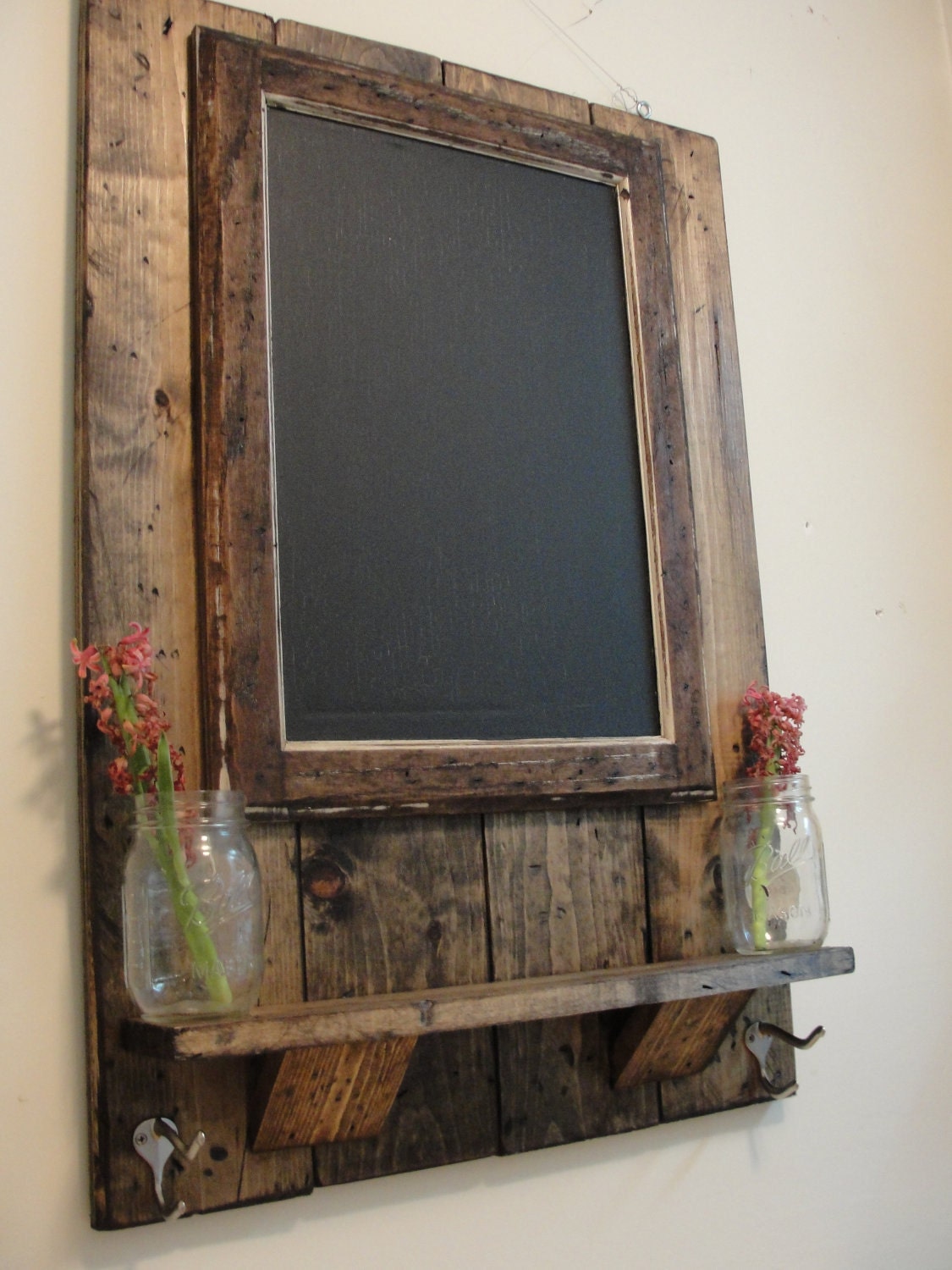 Magnetic Chalkboard with Shelf and Coat/Key/Hat Hooks