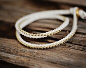 DOUBLE Gold beaded chain wrap bracelet: Leather/cord color- WHITE / CREAM