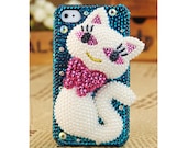 FREE SHIPPING iPhone 5 4S 4G 3GS Cute Kitty Stylish Pearl Crystals Best Back Case