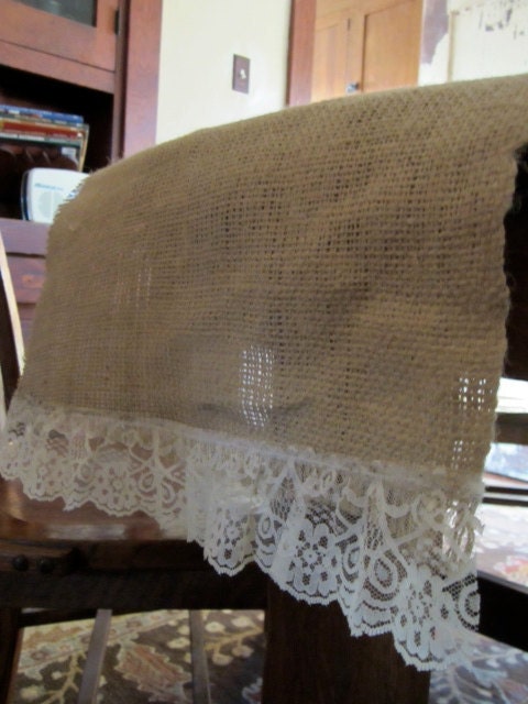Burlap and lace table runner - rustic wedding - shabby chic - home decor - 6 ft