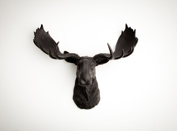 Faux Taxidermy - The Leonard - Black Resin Moose Head- Moose Resin Black Faux Taxidermy- Chic & Trendy
