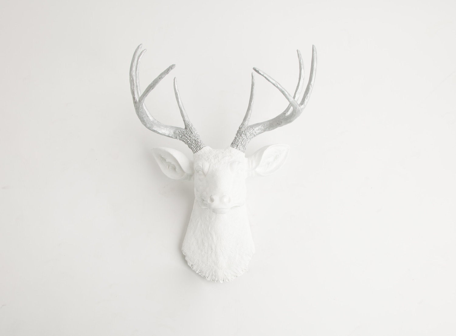Faux Deer Head - The Frankfurt - White W/ Metallic Antlers Resin Deer Head- Stag Resin White Faux Taxidermy- Chic & Trendy