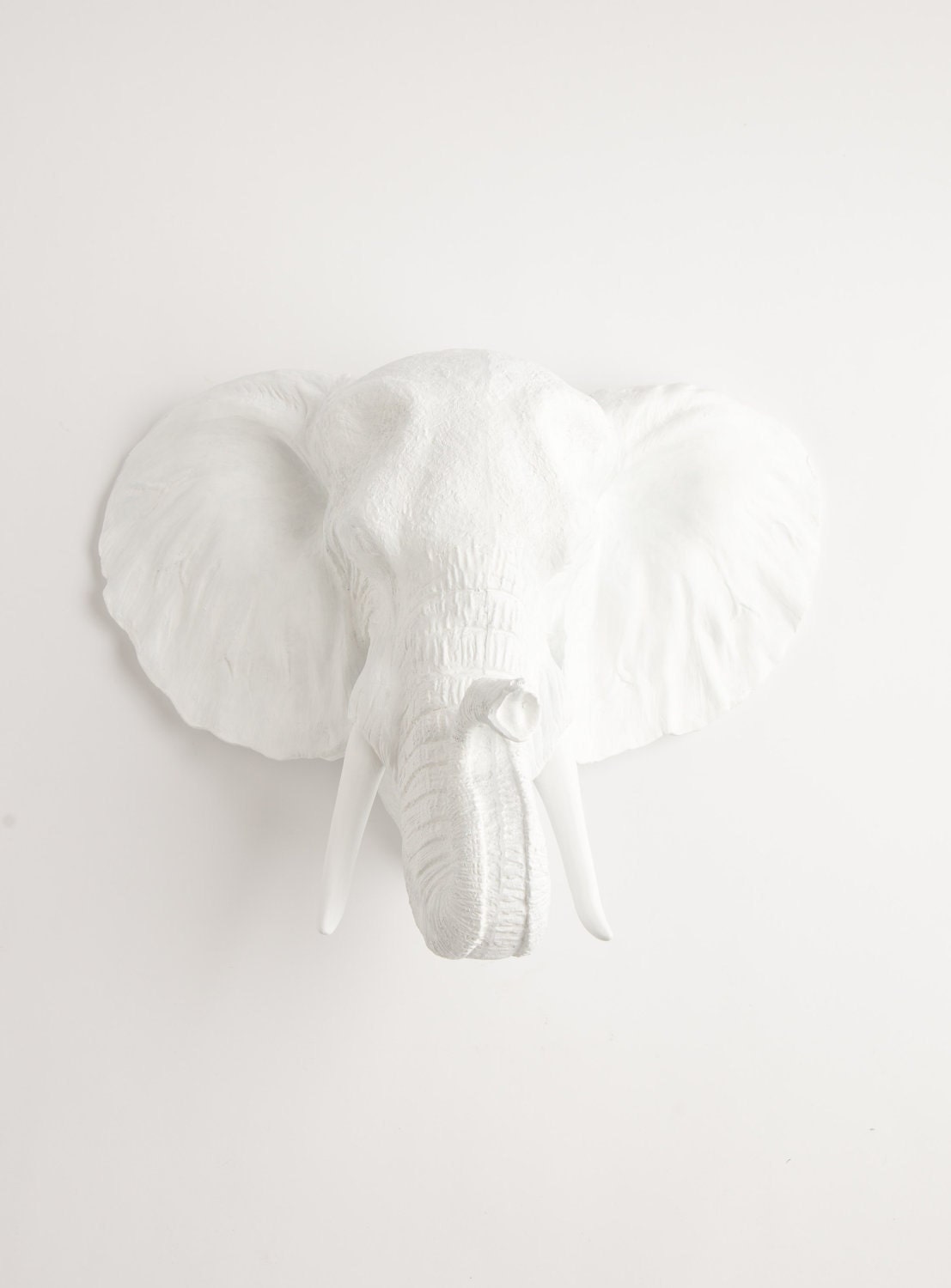 White Faux Taxidermy - Faux Taxidermy - The Tolsby - White Resin Elephant Head- Resin White Faux Taxidermy- Chic & Trendy