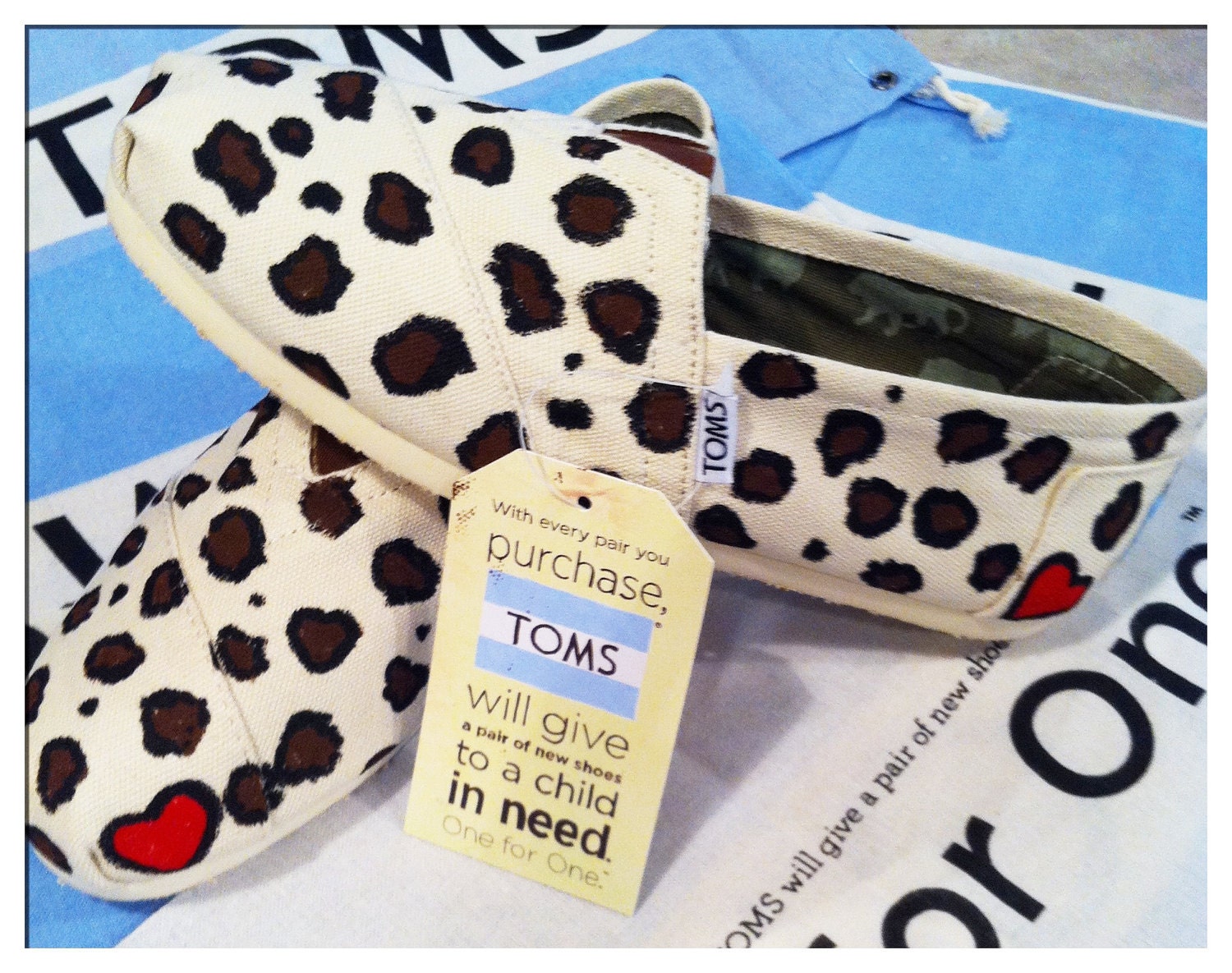Cheetah Print Customs Toms shoes/ heart optional