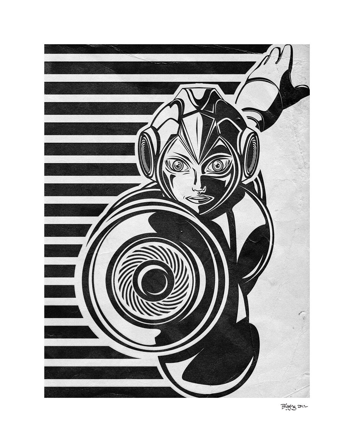 Mega Man Geek Line Artly - signed museum quality giclée fine art print 16" x 20"