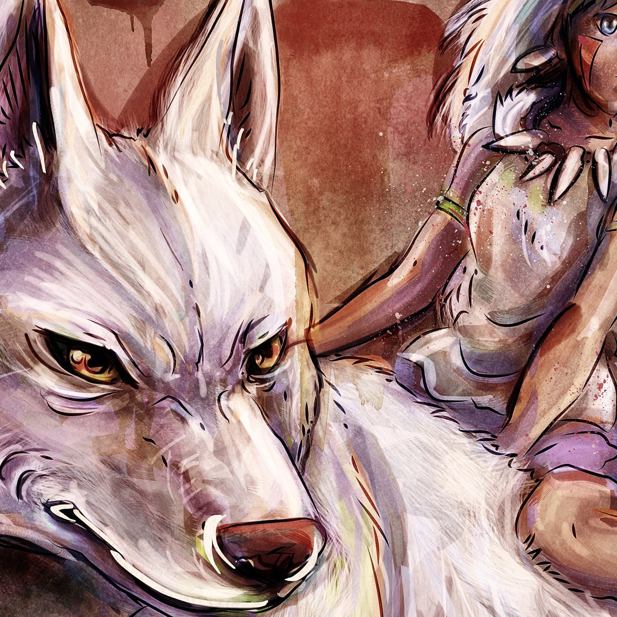 Princess Mononoke Wolf Girl Painting - signed museum quality giclée fine art print 16" x 20"