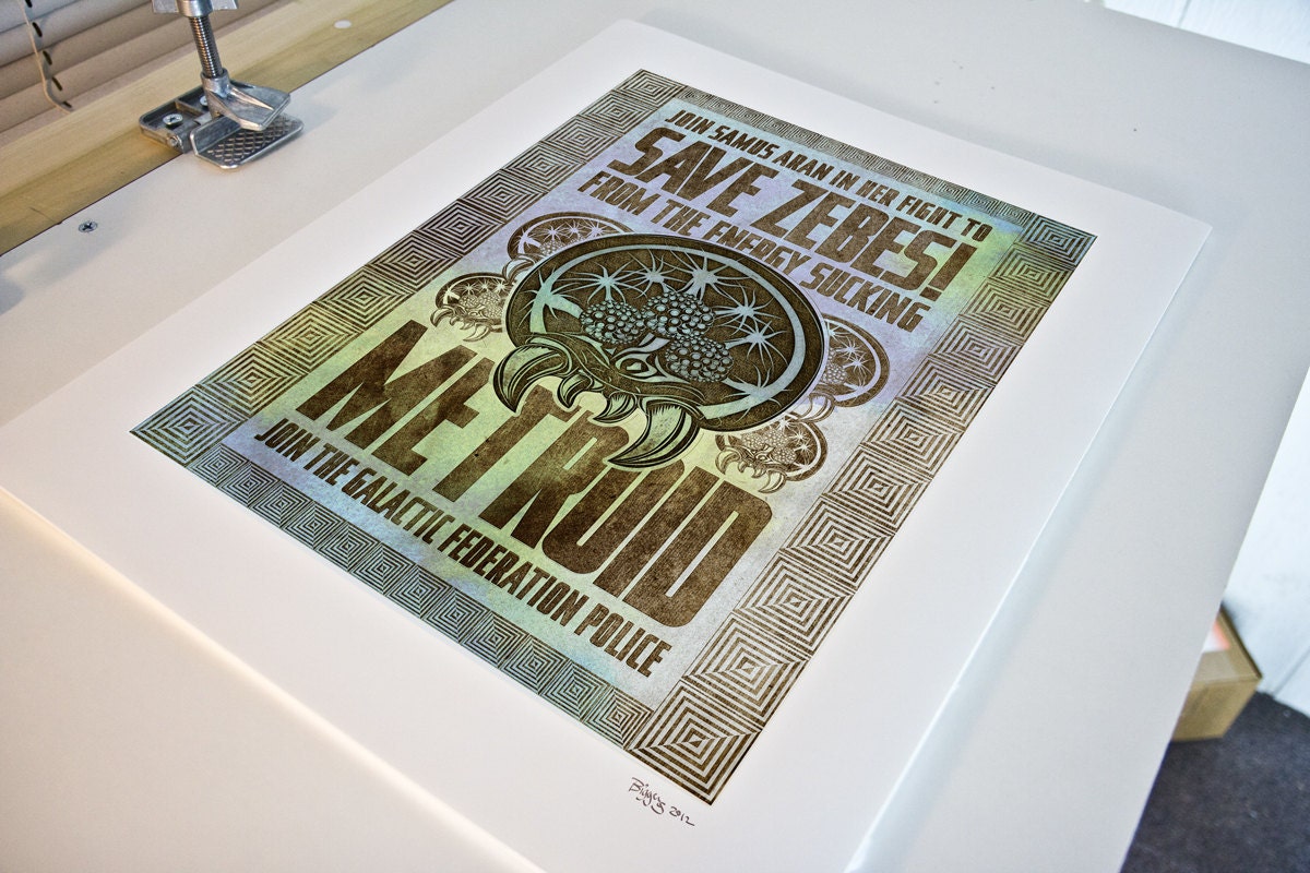 Save Zebes - Metroid Geek Art Poster - signed museum quality giclée fine art print 16" x 20"