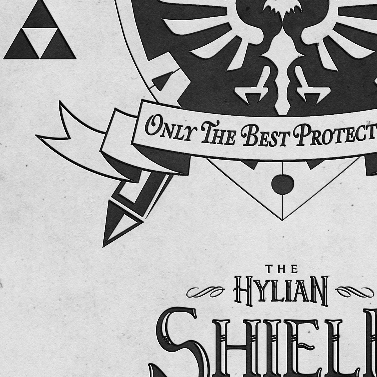 Legend of Zelda Letterpressed Hylian Shield Logo Print - signed museum quality giclée fine art print 16" x 20"
