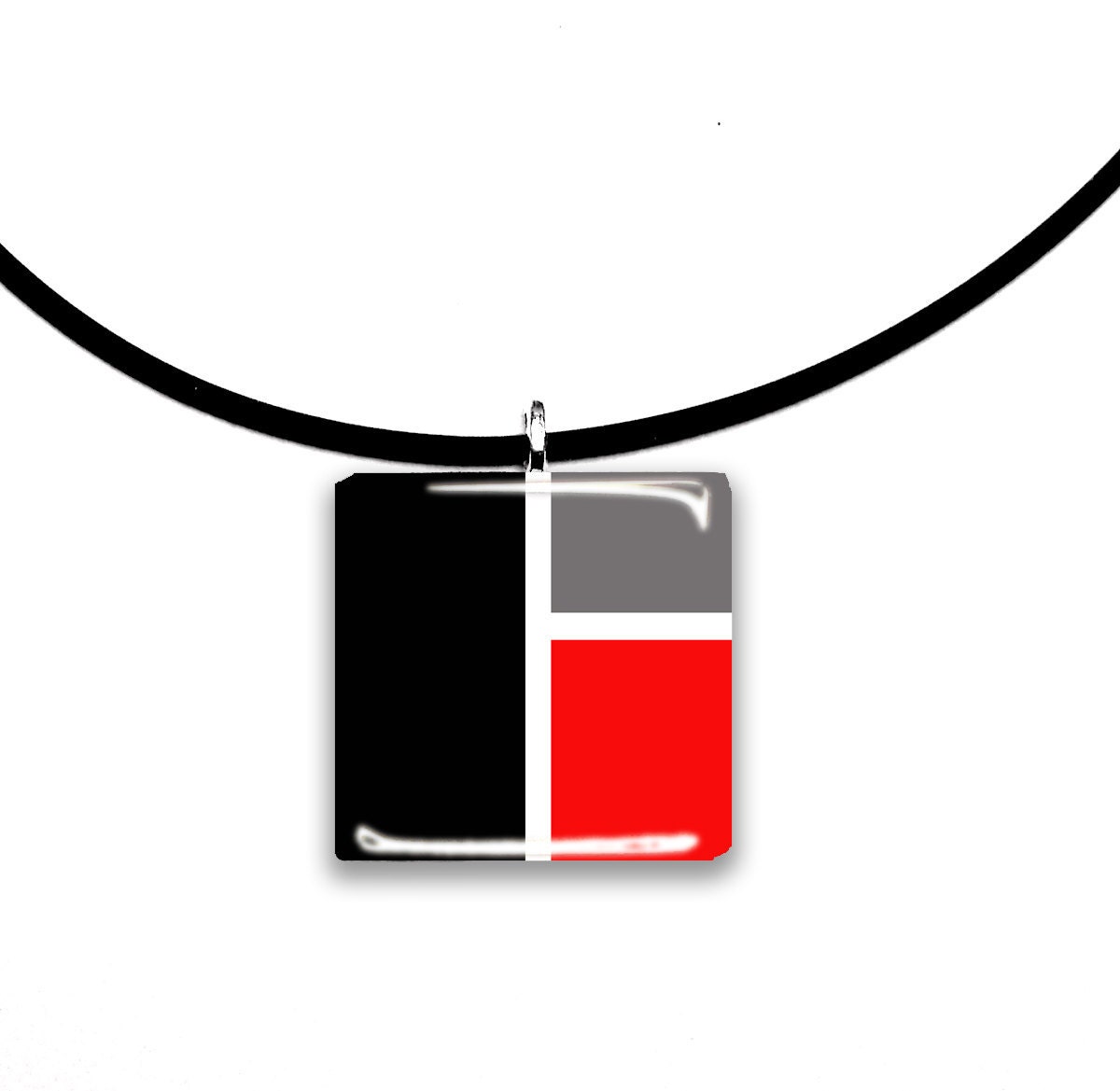 red black and grey, modern, Color block glass tile square pendant, - DuBrayDesigns